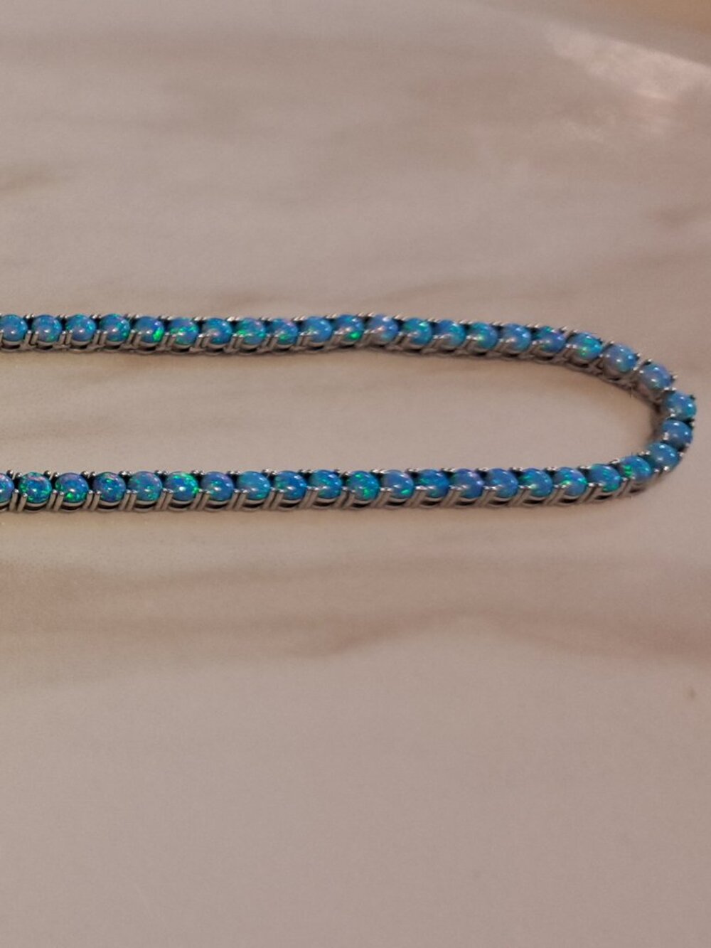 MELINDA MARIA GRAND HEIRESS TENNIS NECKLACE SILVER AND BLUE OPAL 18 INCHES - Picture 3 of 10